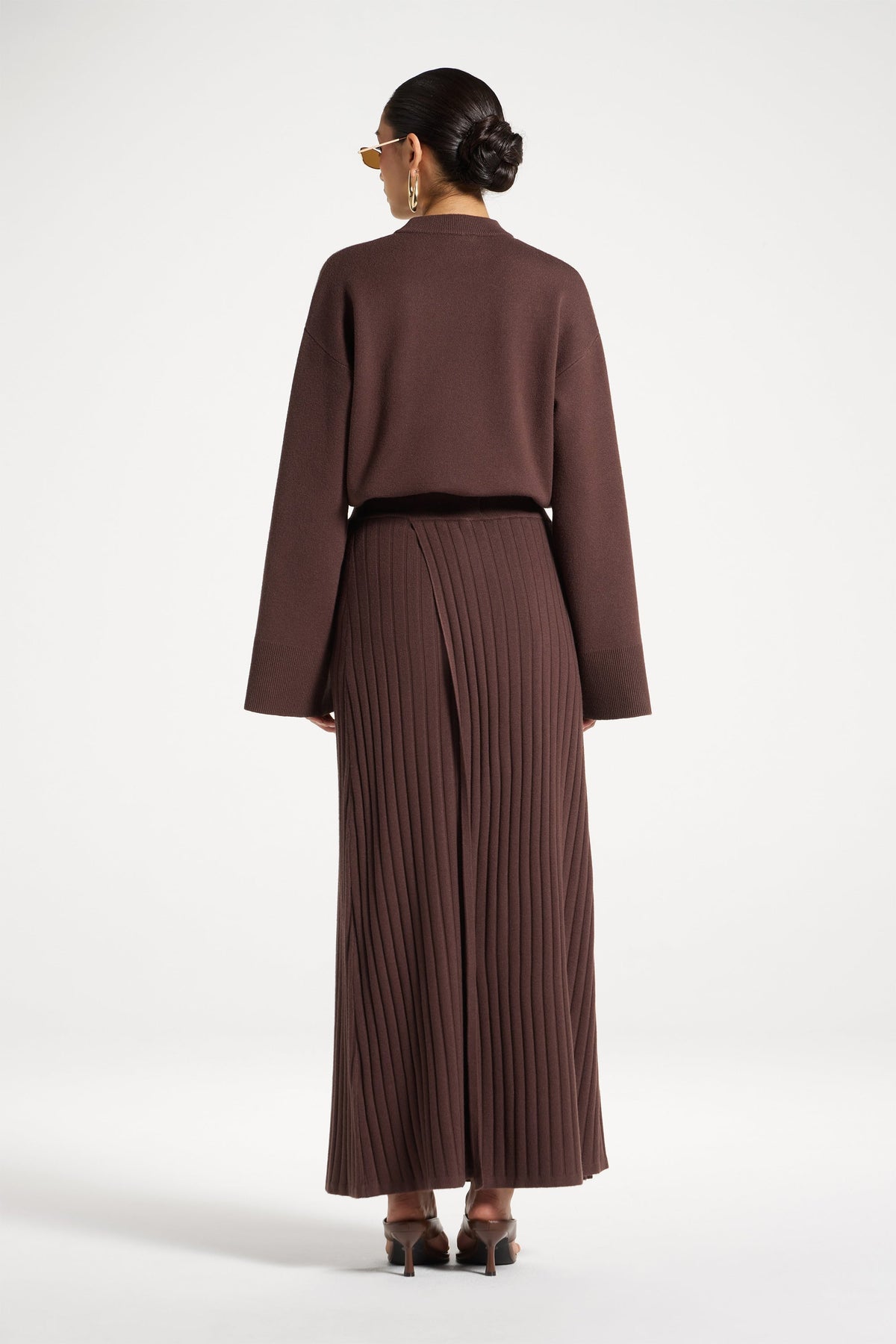 Ribbed Knit Wrap Skirt - Brown