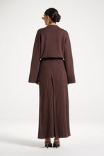 Ribbed Knit Wrap Skirt - Brown