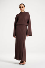 Ribbed Knit Wrap Skirt - Brown