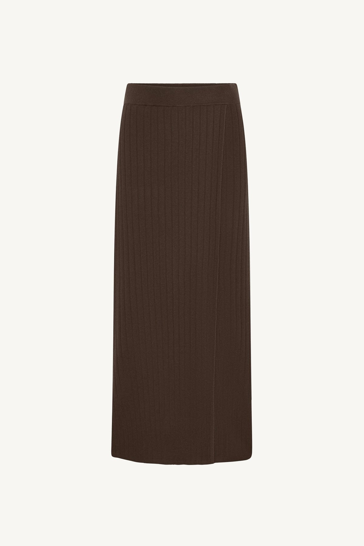 Ribbed Knit Wrap Skirt - Brown