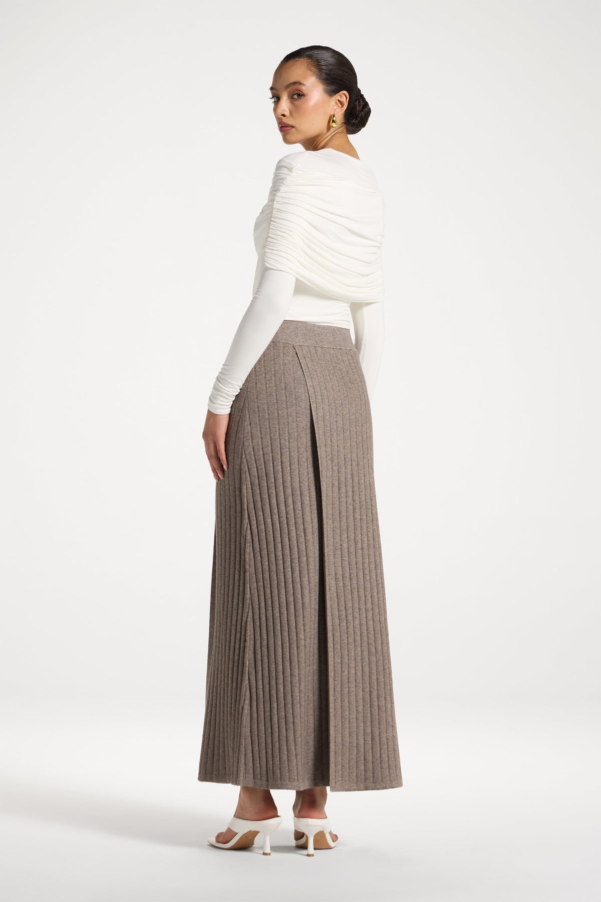Ribbed Knit Wrap Skirt - Granite