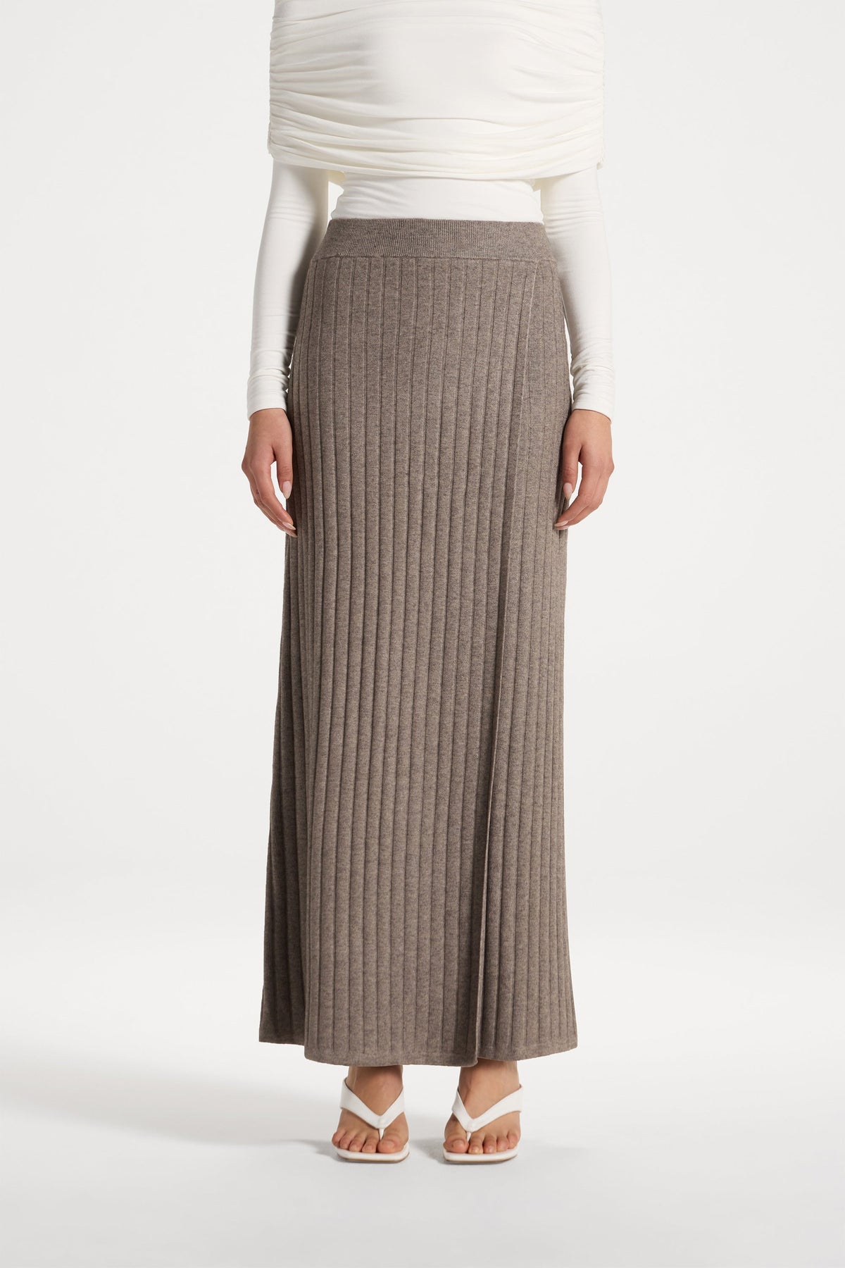Ribbed Knit Wrap Skirt - Granite