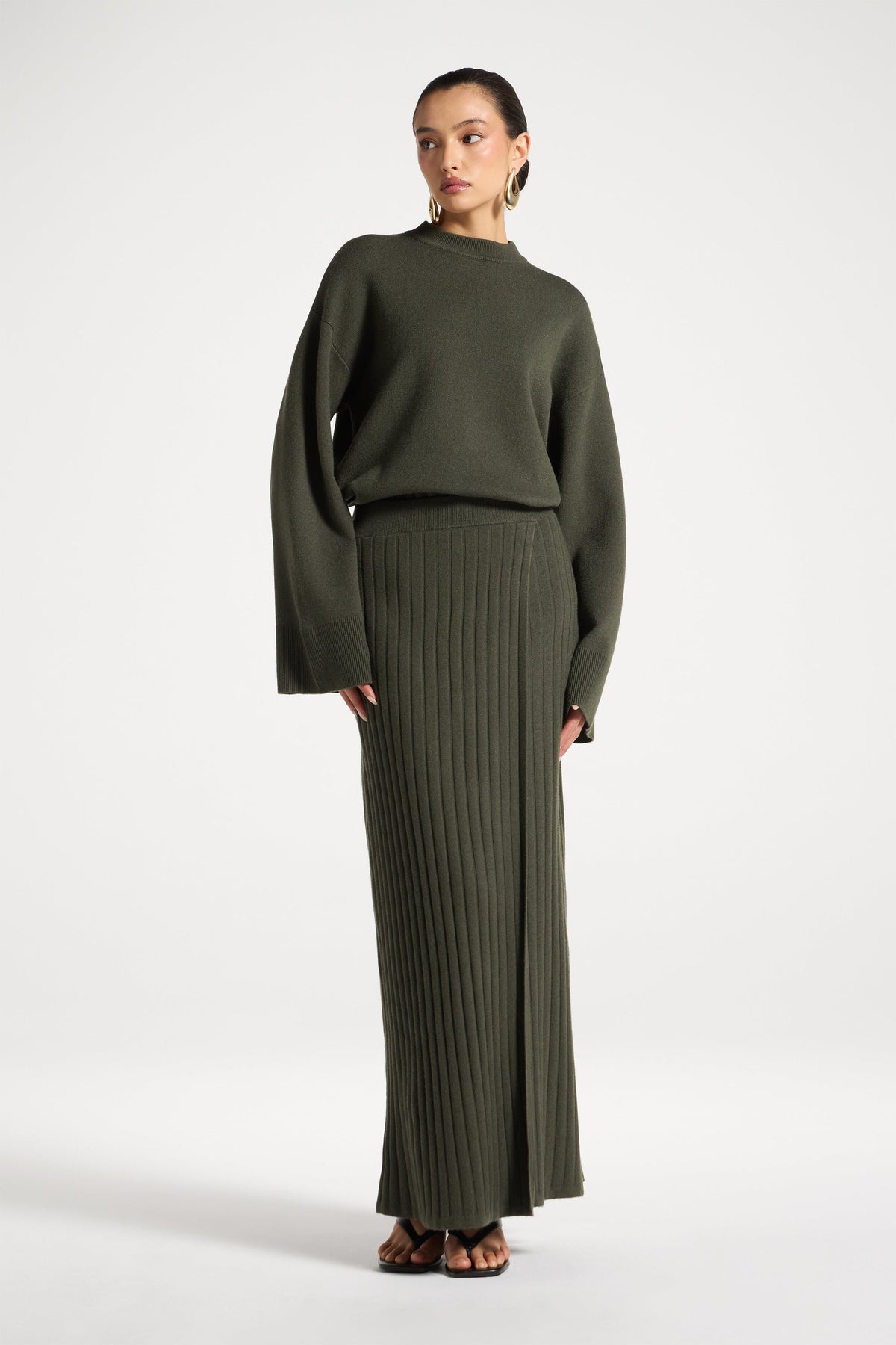 Ribbed Knit Wrap Skirt - Sage