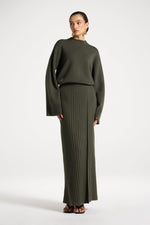 Ribbed Knit Wrap Skirt - Sage