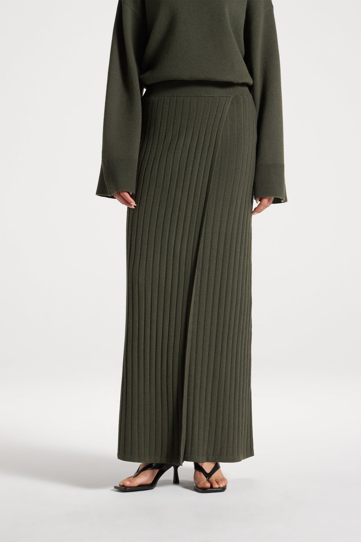 Ribbed Knit Wrap Skirt - Sage