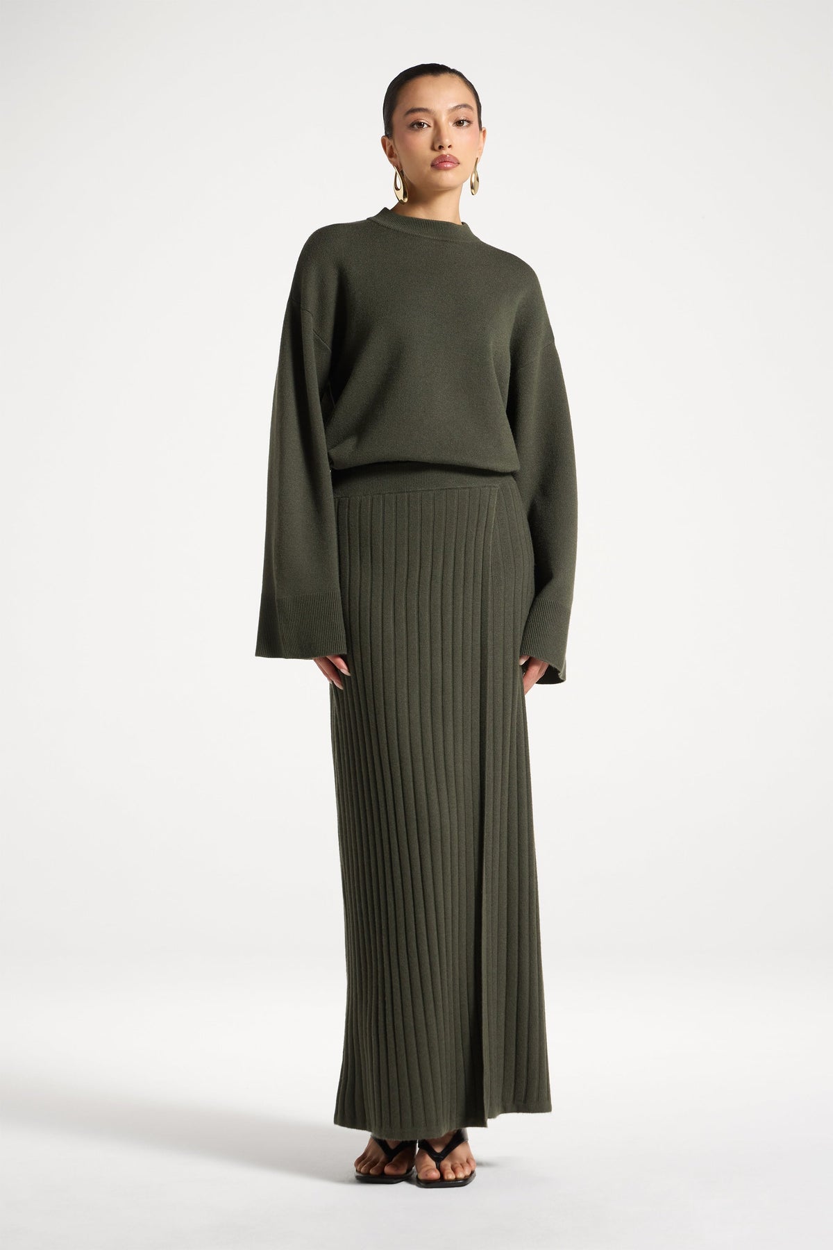 Ribbed Knit Wrap Skirt - Sage