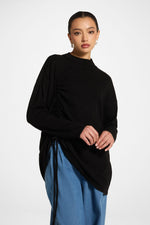 Rouched Knit Tunic - Black