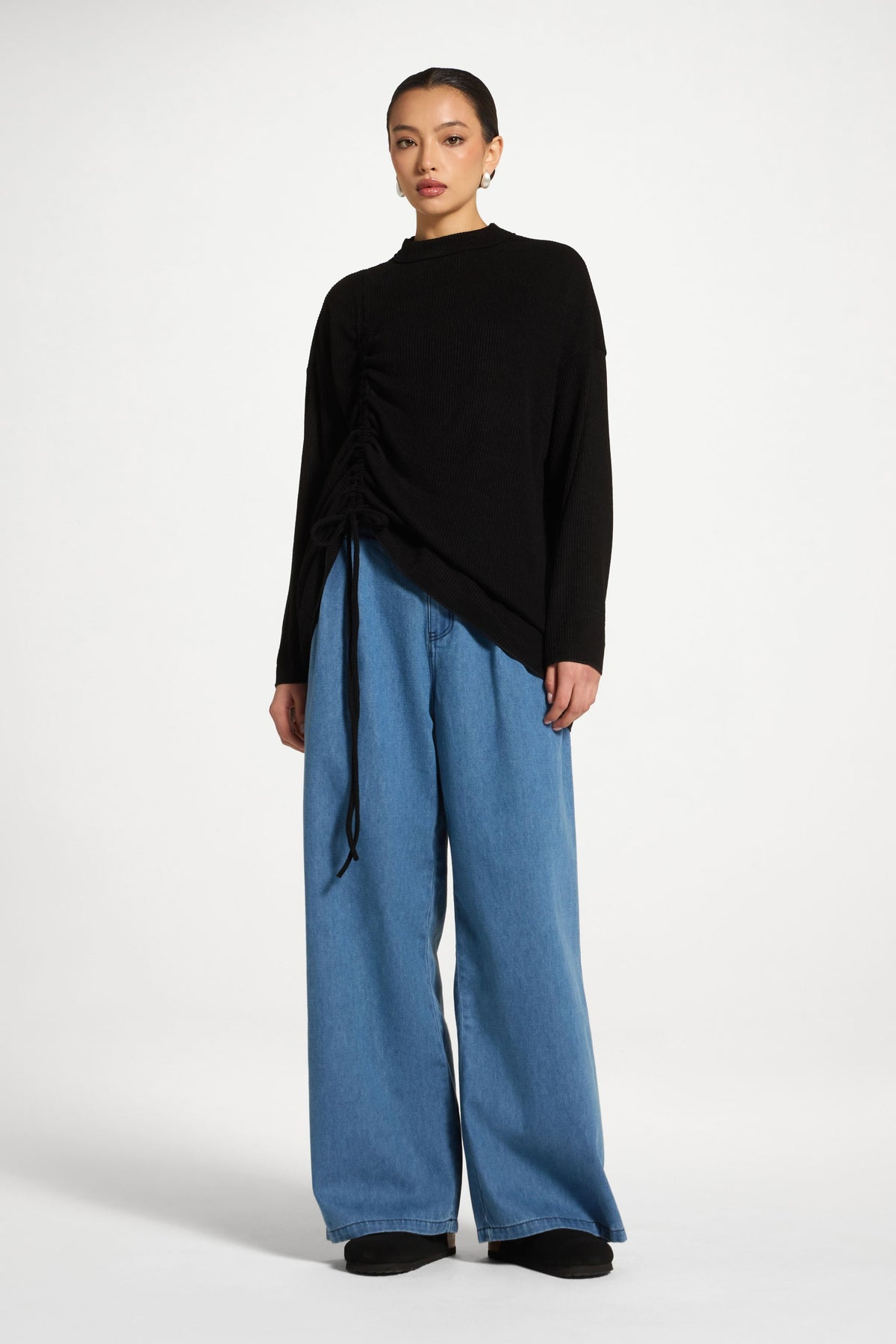 Rouched Knit Tunic - Black