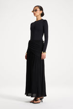 Rouched Waist Pleated Maxi Skirt