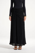 Rouched Waist Pleated Maxi Skirt