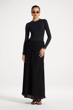 Rouched Waist Pleated Maxi Skirt