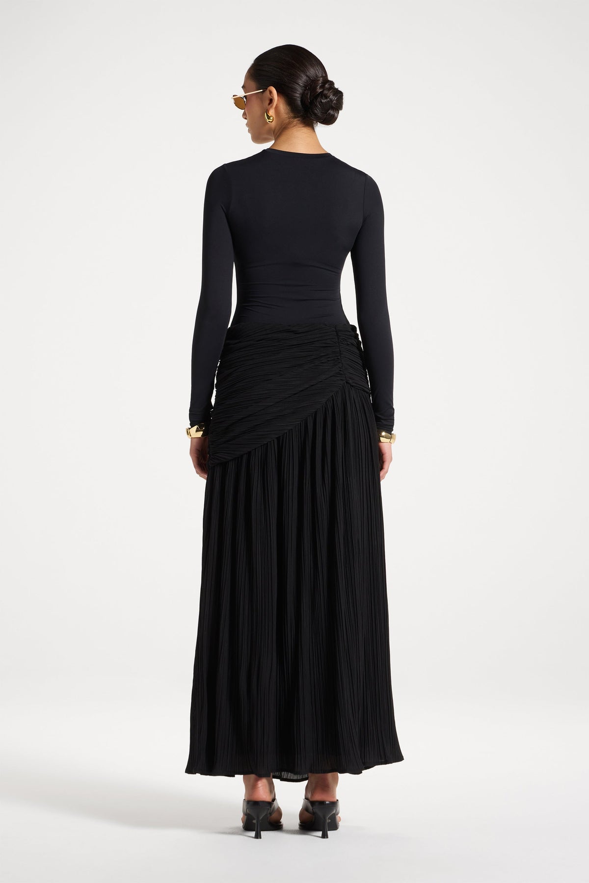 Rouched Waist Pleated Maxi Skirt