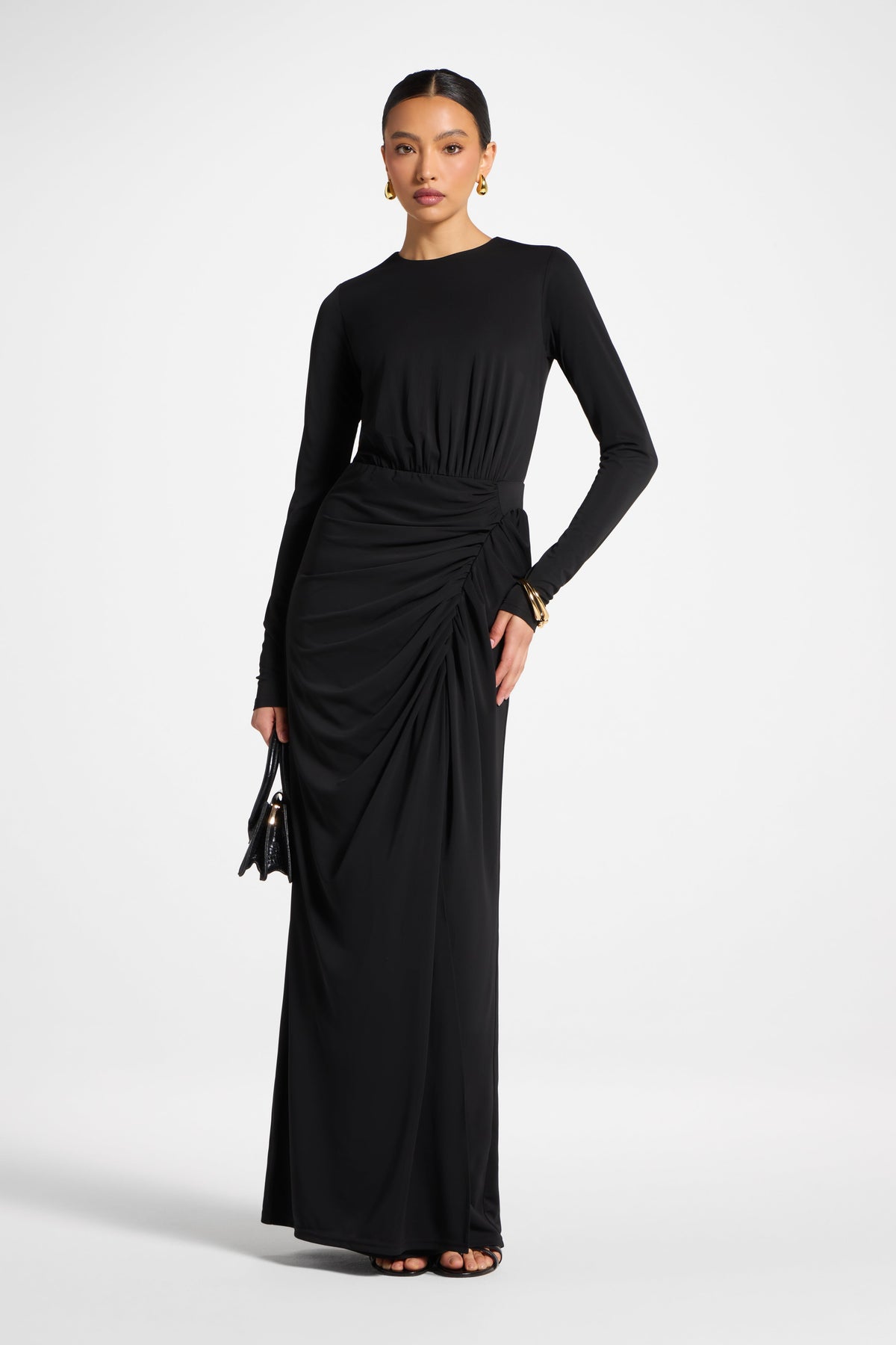 Rouched Wrap Maxi Dress - Black