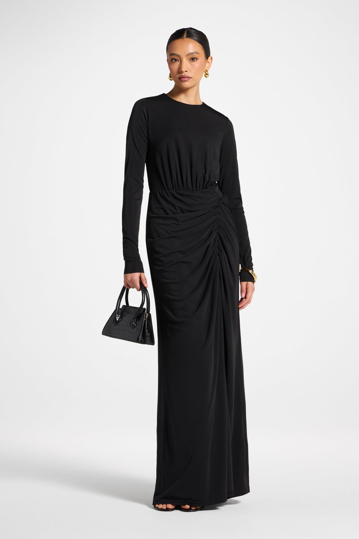 Rouched Wrap Maxi Dress - Black