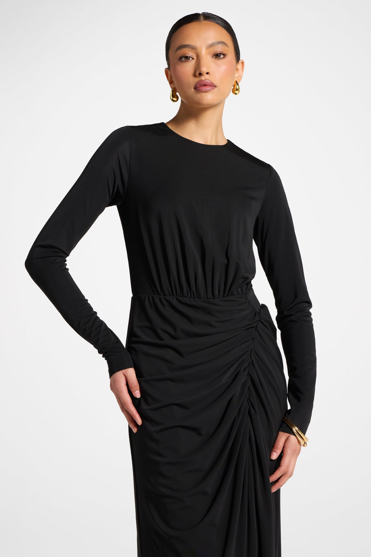 Rouched Wrap Maxi Dress - Black