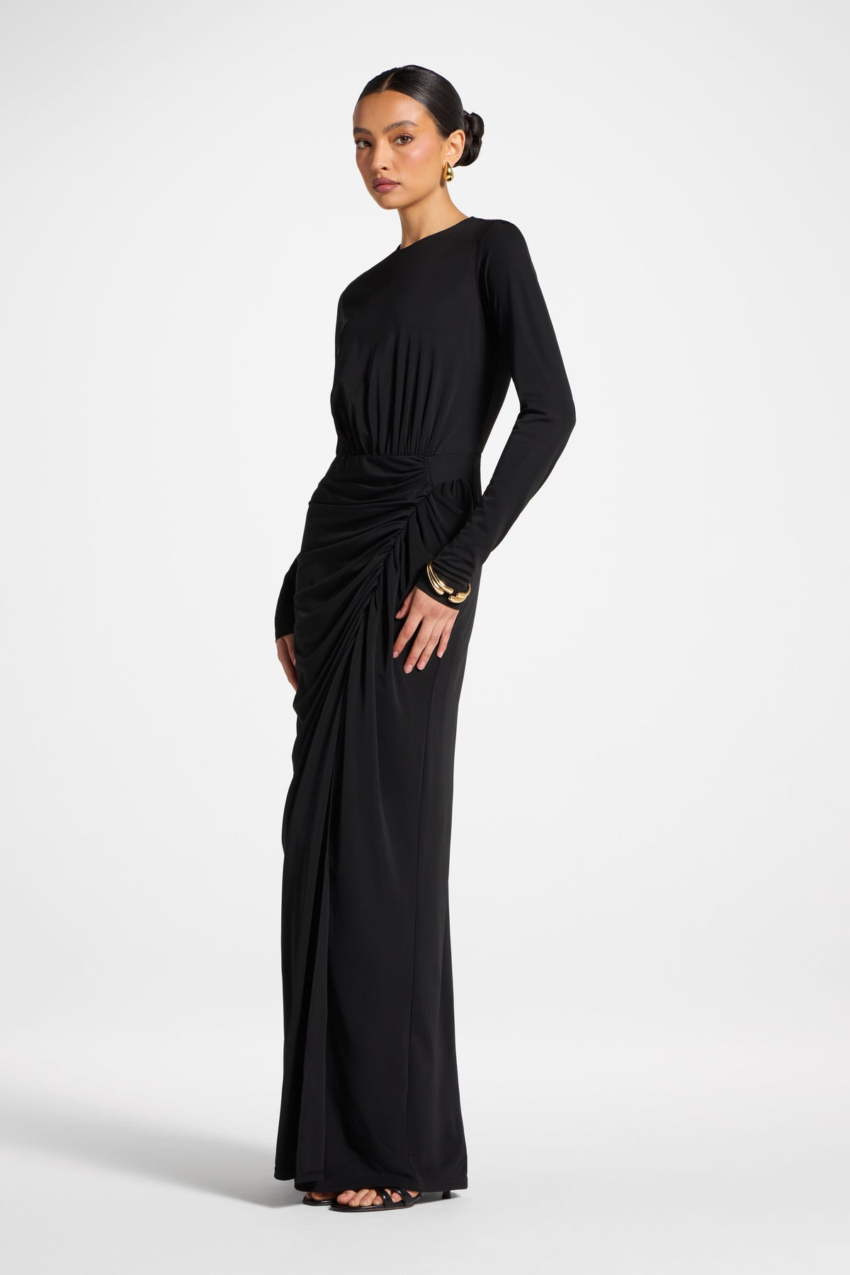 Rouched Wrap Maxi Dress - Black
