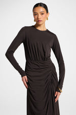 Rouched Wrap Maxi Dress - Chocolate Torte