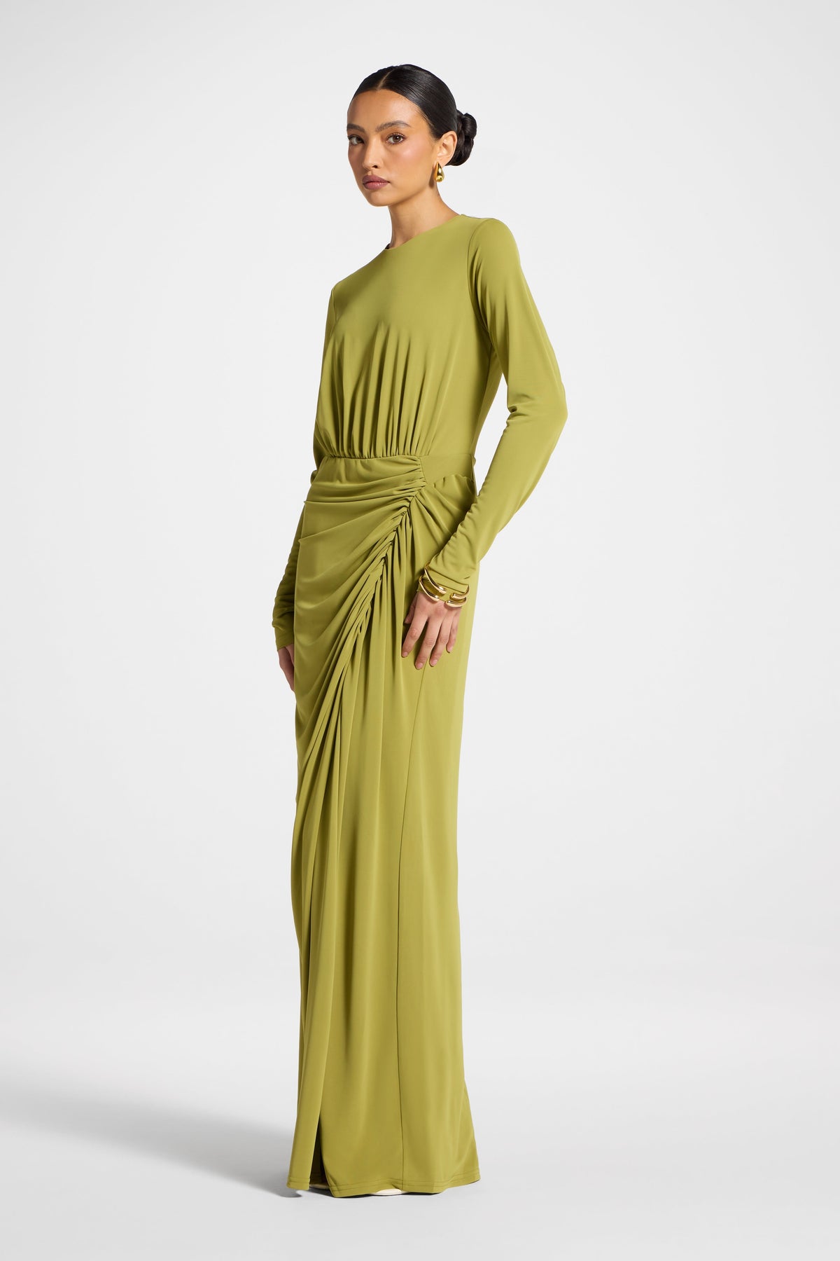 Rouched Wrap Maxi Dress - Evergreen