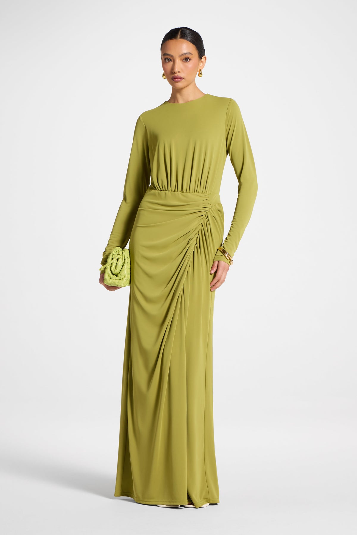 Rouched Wrap Maxi Dress - Evergreen