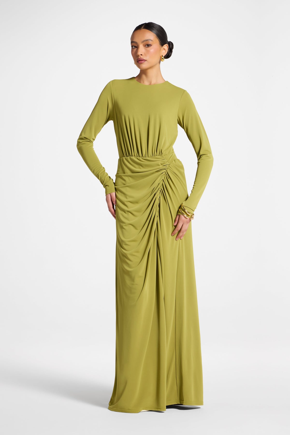 Rouched Wrap Maxi Dress - Evergreen