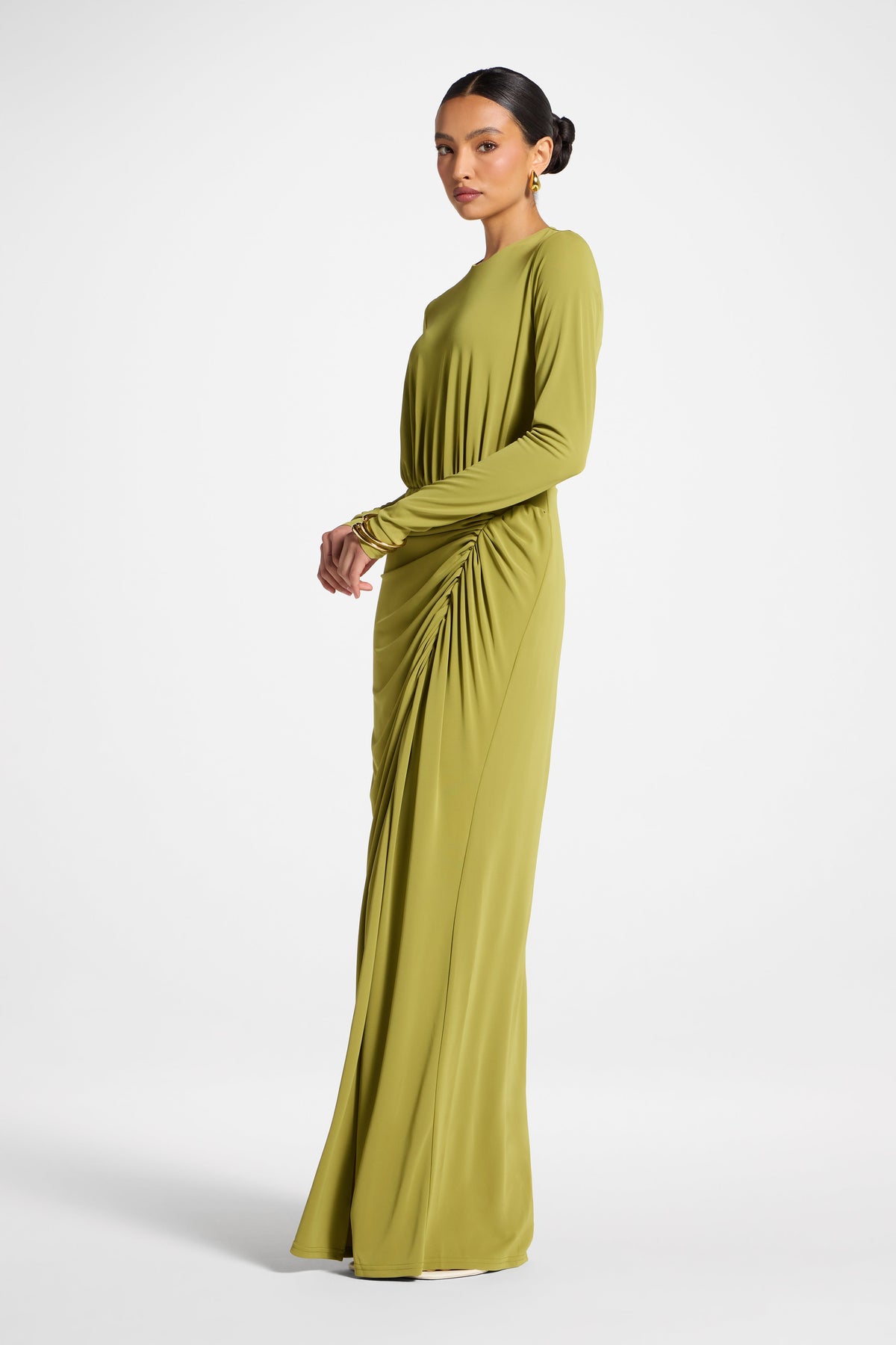 Rouched Wrap Maxi Dress - Evergreen
