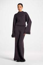 Ruffle Hem Knit Pants - Peppercorn