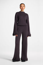 Ruffle Hem Knit Pants - Peppercorn