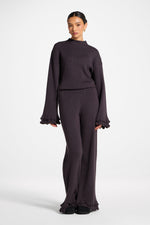 Ruffle Hem Knit Pants - Peppercorn