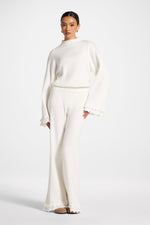 Ruffle Hem Knit Pants - White
