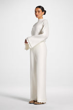 Ruffle Hem Knit Pants - White
