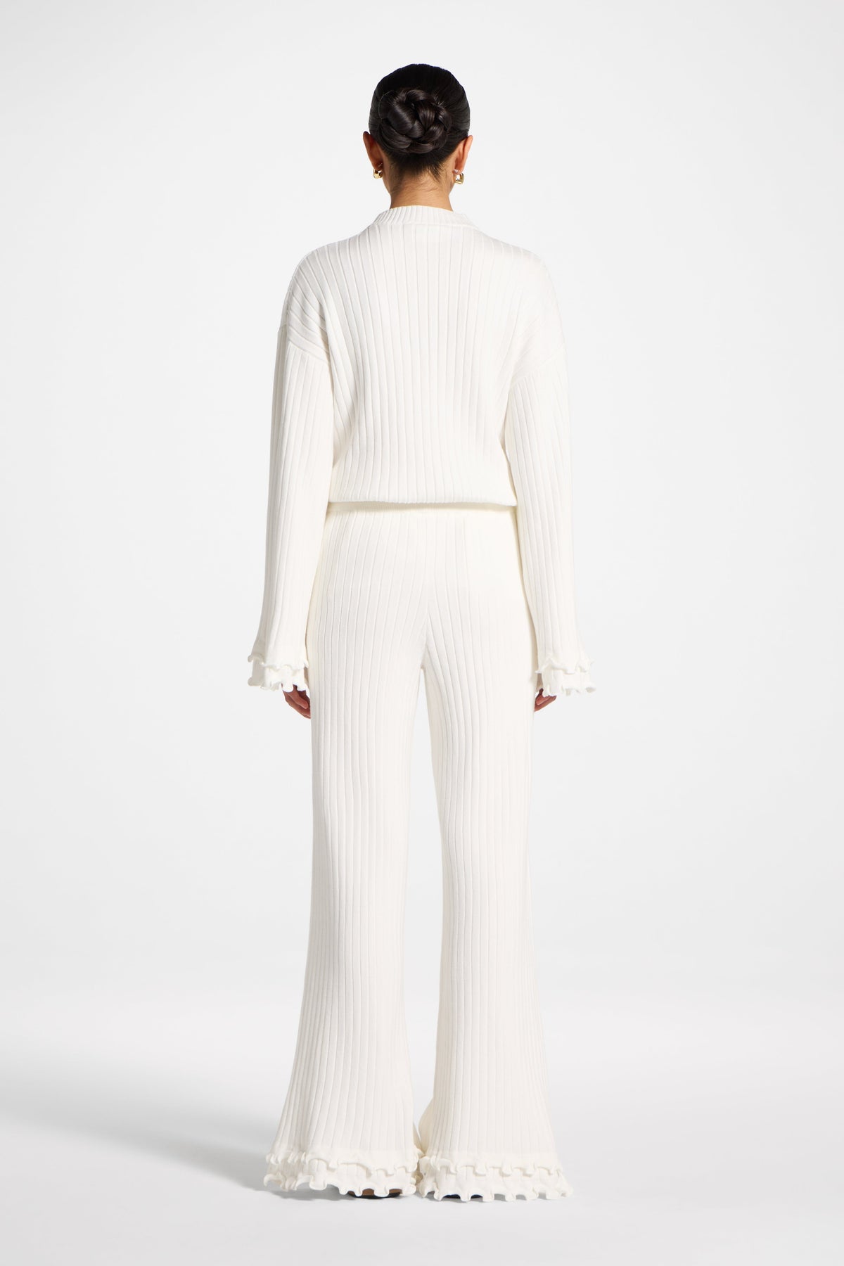 Ruffle Hem Knit Pants - White