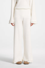 Ruffle Hem Knit Pants - White