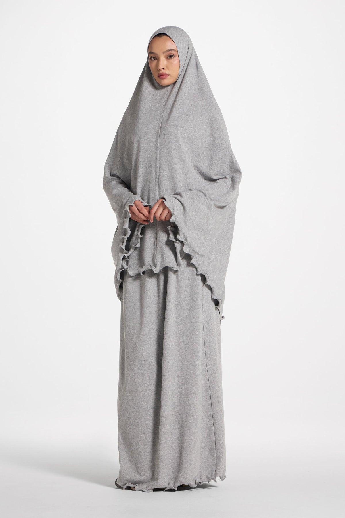 Ruffle Jersey Prayer Set - Heather Grey
