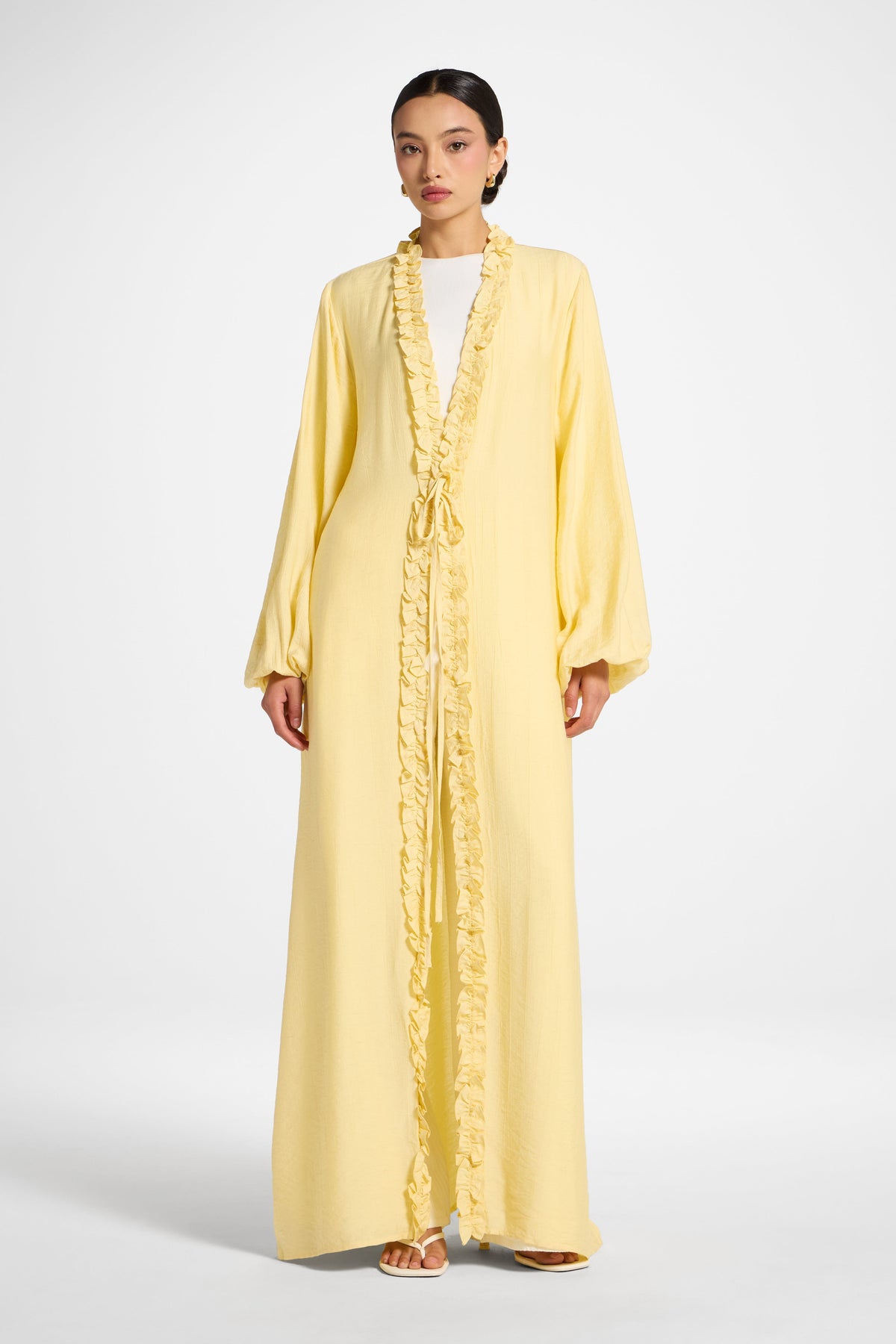 Ruffle Tie Front Abaya - Banana