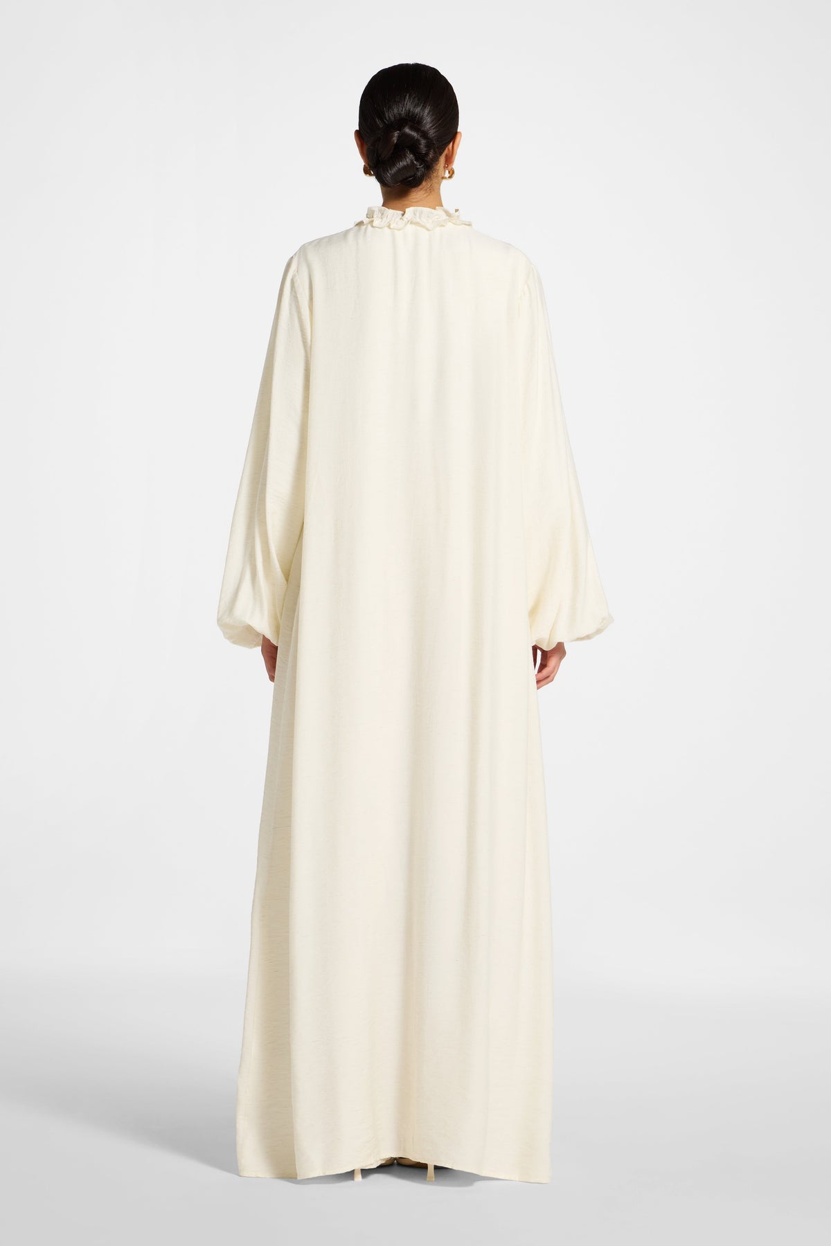 Ruffle Tie Front Abaya - Ivory
