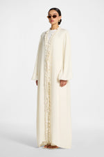 Ruffle Tie Front Abaya - Ivory