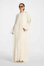 Ruffle Tie Front Abaya - Ivory