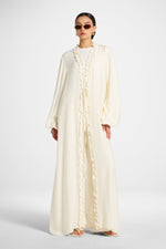Ruffle Tie Front Abaya - Ivory