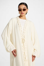 Ruffle Tie Front Abaya - Ivory