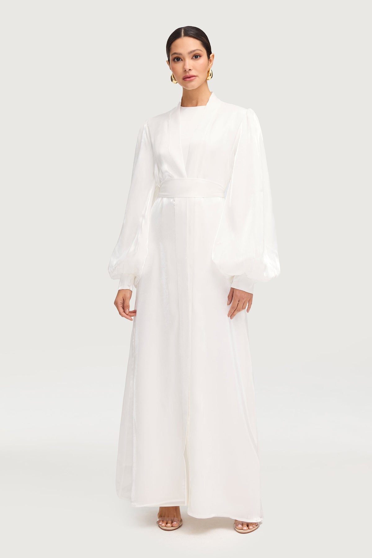 Safaa Two Piece Dress & Abaya Set - White