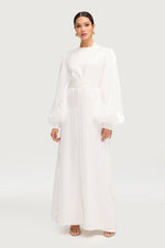 Safaa Two Piece Dress & Abaya Set - White