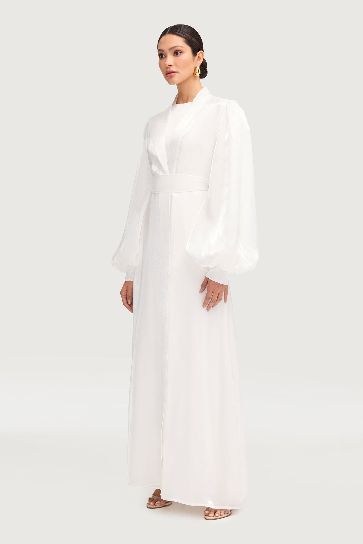 Safaa Two Piece Dress & Abaya Set - White