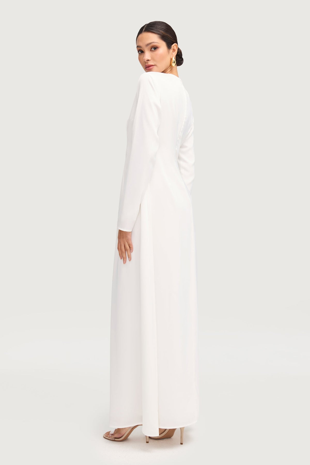 Safaa Two Piece Dress & Abaya Set - White
