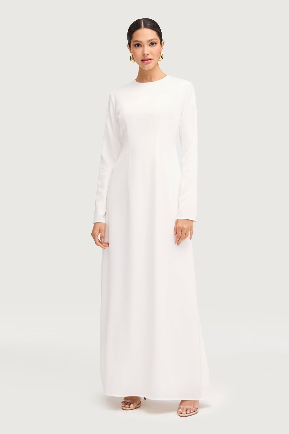 Safaa Two Piece Dress & Abaya Set - White