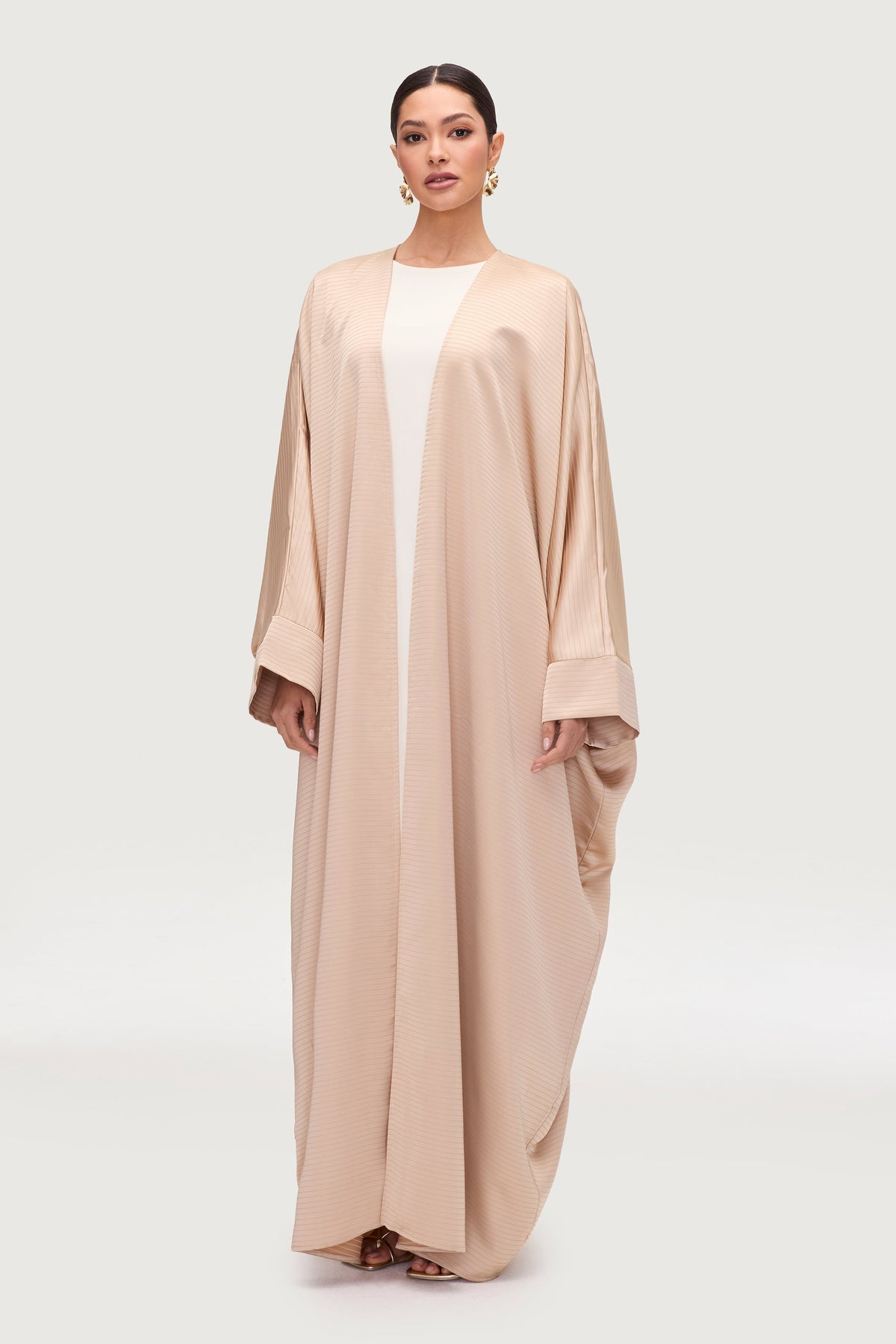 Saman Satin Open Abaya - Chai