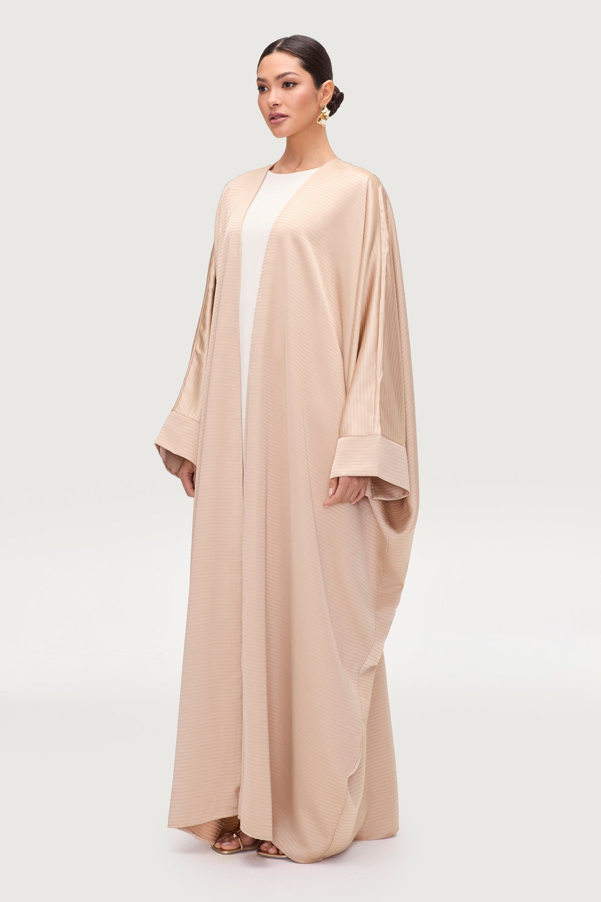 Saman Satin Open Abaya - Chai