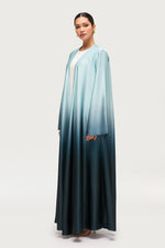 Satin Ombre Open Abaya - Night Pine