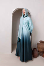 Satin Ombre Open Abaya - Night Pine