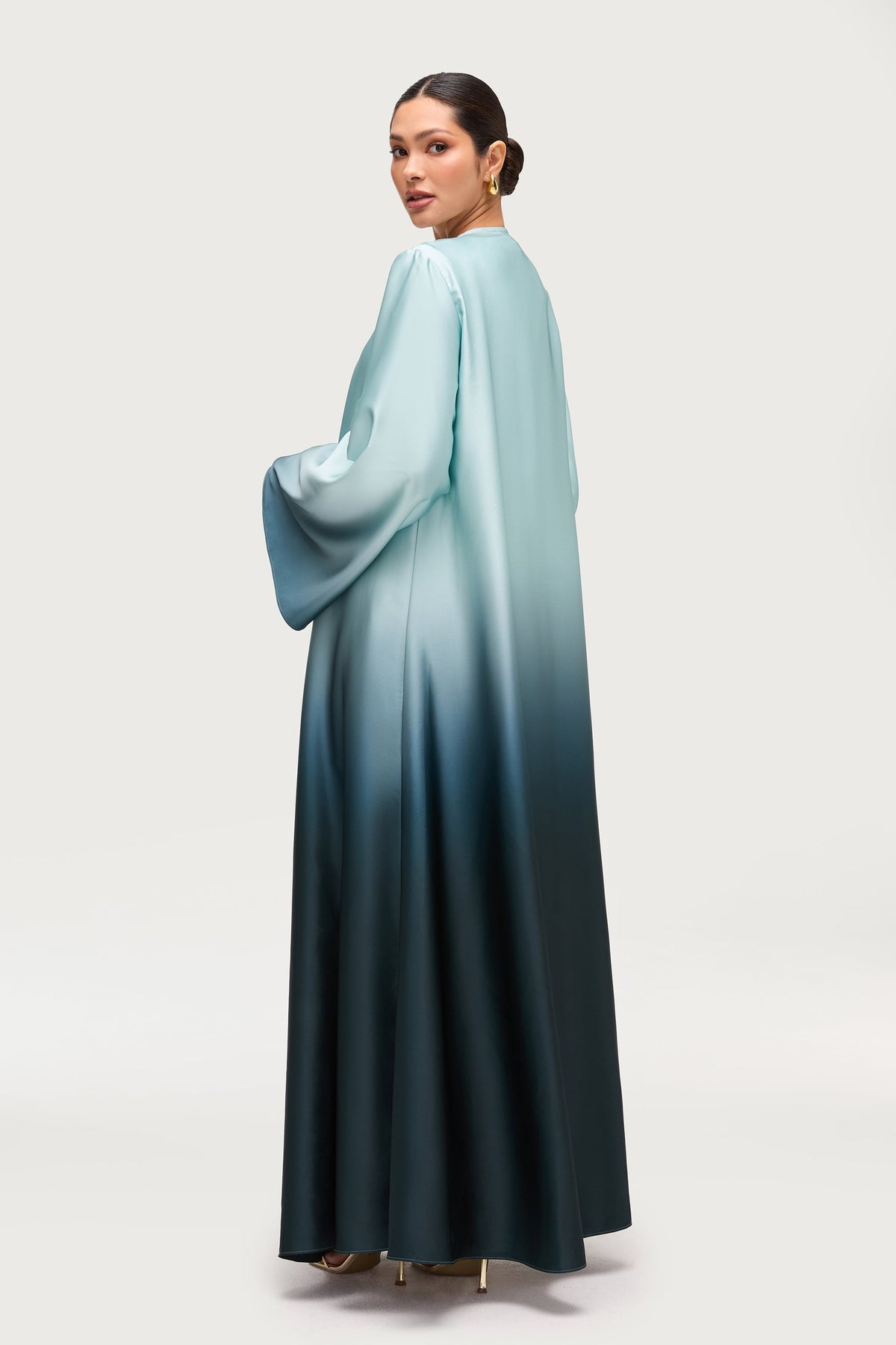 Satin Ombre Open Abaya - Night Pine