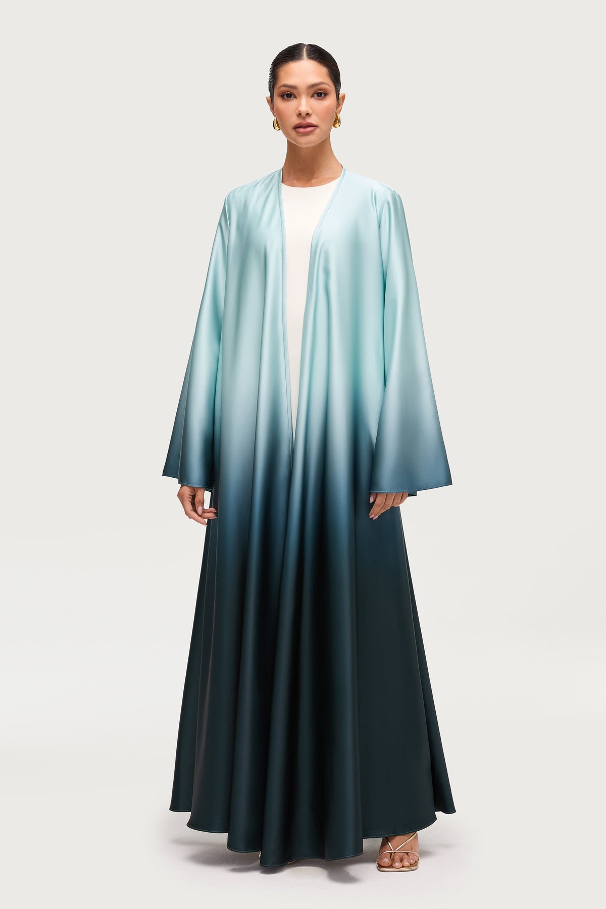 Satin Ombre Open Abaya - Night Pine